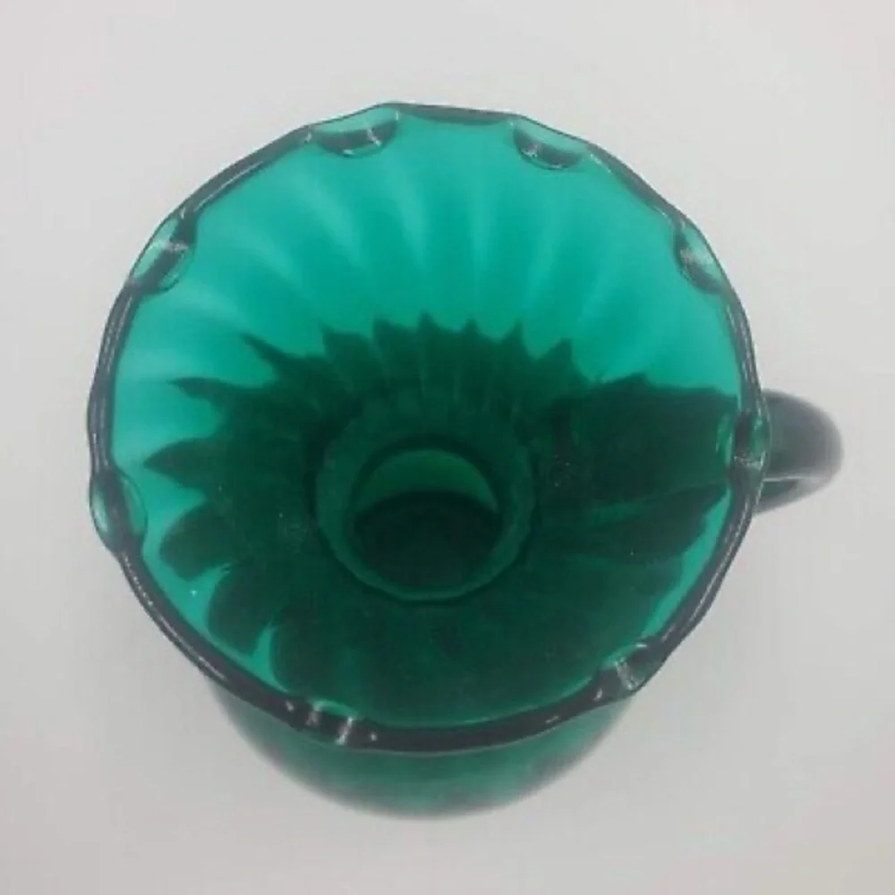 Vintage Empoli Italian Juniper Green Diamond Optic Glass Pitcher Vase 8”